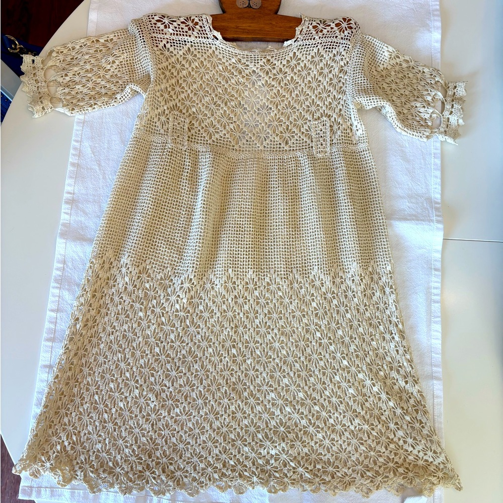 Vintage Elegant Cream Crochet christening Dress